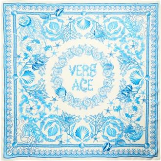 Versace Underwater Barocco Silk Square Scarf in Eggshell Bright Blue at Nordstrom