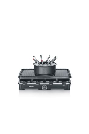 Severin Raclette-/Fondue-Kombination, Schwarz, Metall, Kunststoff, 40x18x26 cm, antihaftbeschichtete Raclette-Pfännchen, Ein/Aus-Schalter, regelbarer Thermost
