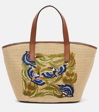 Farm Rio Basket Small leather-trimmed tote bag