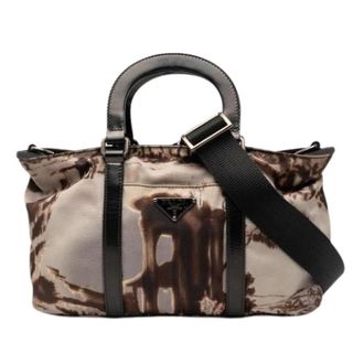 Prada Pre-owned Handbags, female, Brown, Size: ONE SIZE Pre-owned Printed Nylon Satchel
