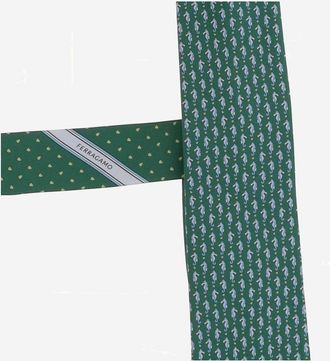 Ferragamo Mens Tie Silk Green Ties & Bow