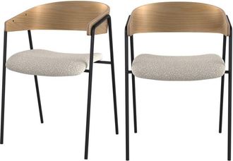 Rendez-Vous D&eacute;co Rendez-vous D&eacute;co - Set De 2 Sillas En Tejido Boucl&eacute; Blanco Y Madera De Roble - Esm&eacute;e