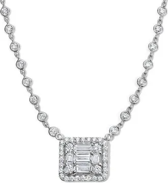 Mindi Mond Clarity&sup3; All Diamond Halo Cube 18K White Gold Pendant Necklace at Nordstrom, Size 17