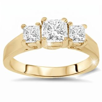 Pompeii3 1ct Three Stone Diamond Ring 14K Yellow Gold Size Selectable