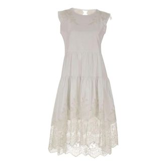 Maurizio W06090581 Midi Jurk - Dames - Casual kleedjes - Wit - L - Katoen - Kleedjes