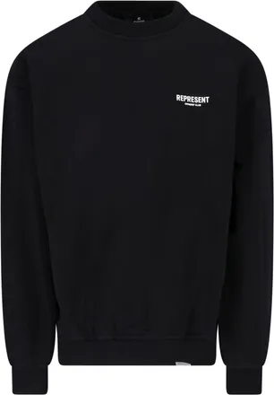 Represent Black Cotton Logo Printed Sweatshirt