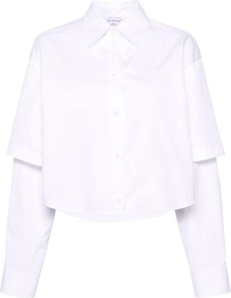 Off-white logo-embroidery layered cotton shirt - women - Cotton - 40