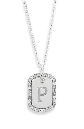 Meshmerise Diamond Initial Dog Tag Pendant Necklace in White-P at Nordstrom Rack