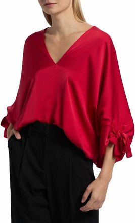 Ramy Brook Krista Satin Blouse Top In Scarlet Red
