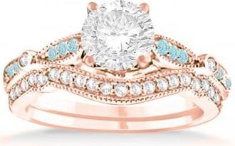 Allurez Marquise & Dot Aquamarine Vintage Bridal Set in 14k Rose Gold (0.29ct)