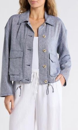 Caslon Linen Blend Utility Shirt Jacket in Navy Crossdye at Nordstrom Rack, Size X-Large