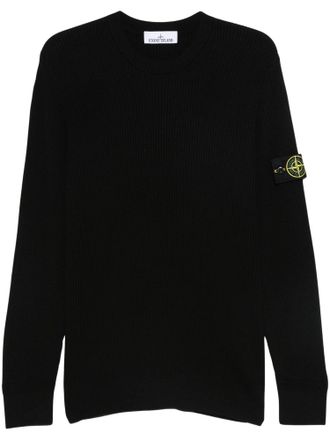 Stone Island Crew Neck Compass Logo Ribbed Knit Sweater