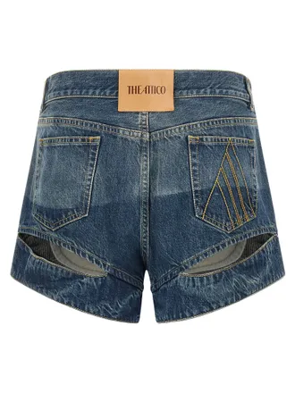 The Attico Cut-Out Two-Tone Denim Shorts - blue