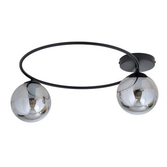 Wonderlamp Plaf&oacute;n de techo con estructura en forma de aro negro y 2 esferas gris