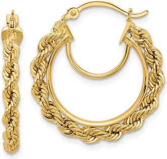 Diamond2Deal 10k Yellow Gold Diamond-cut Rope 2.95mm Hoop Earrings