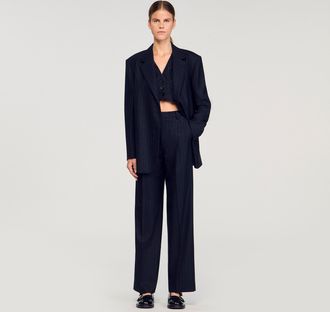 Sandro Traje de rayas con strass