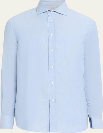 Brunello Cucinelli Mens Cotton and Cashmere Diagonal Flannel Button-Down Shirt