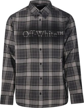 Off-white Overhemden, Heren, Grijs, M, Katoen, Spray Book Check Flan Reg Shirt