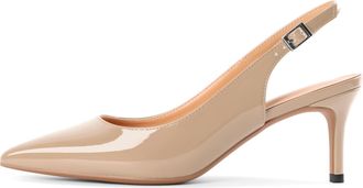 EDEFS Womens Pointed Toe Slingback Court Shoes 6.5cm Kitten Heel Patent Pumps Beige Size EU38