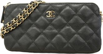 Chanel Black Grained Calfskin Chain/Shoulder Wallet (Pre-Owned)