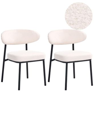 Beliani Set Di 2 Sedie Da Pranzo Boucle Con Gambe In Ferro Nero Senza Braccioli Design Minimalista Moderno Bianco Sporco Winton