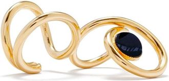 D'Estrëe Paris Louise Double inset-gemstone ring - women - 24kt Gold Plated Brass/Agate - One Size - Black