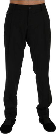 Dolce & Gabbana Elegante Zwarte Gestreepte Straight Fit Broek - Heren - Nette broeken - Zwart - S - Wol - Broeken
