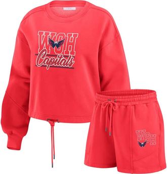 WEAR by Erin Andrews Womens WEAR by Erin Andrews Red Washington Capitals Washed Fleece Sweatshirt & Shorts Lounge Set at Nordstrom, Size Xx-Large