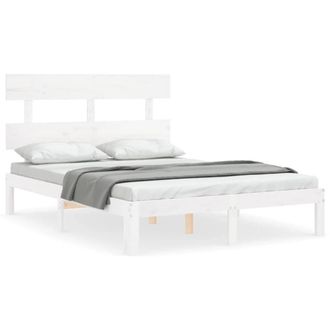 Berkfield Home Bed Frame with Headboard White Small Double Solid Wood