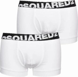Dsquared2 Mens DSquared2 2-Pack Angled Logo Low-Rise Boxer Trunks, White - White/White - Size: 32/34/35