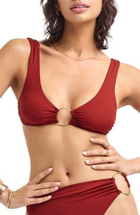 Vitamin A Skylar Ring Detail Rib Bikini Top in Deep Madder at Nordstrom, Size X-Small