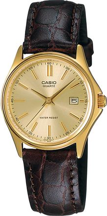 Casio Womens Gold Dial Brown Leather Strap Watch - LTP-1183Q-9A