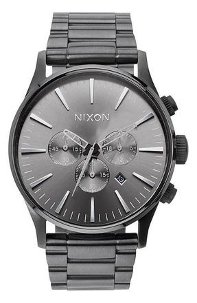 Nixon Sentry Chronograph Bracelet Watch, 42mm in All Gunmetal at Nordstrom