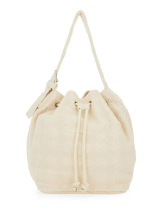 Tory Burch Womens Oversized T Monogram Bucket Bag Ivory Cotton Polyamide Elastan Handbags Hand