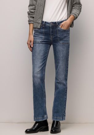 Street One Bootcut-Jeans STREET ONE, Damen, Gr. 25, L&auml;nge 30, medium blau random washed, Denim/Jeans, Obermaterial: 82% Baumwolle, 16% Polyester, 2% Elasthan, bo