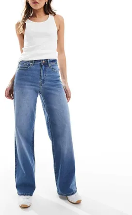 Only Madison high waist wide leg jeans in mid blue
