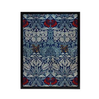 Artery8 Tulip & Rose Floral Pattern Framed Canvas Wall Art Print W. Morris in Blue | Size: W24 x H32