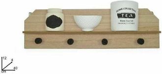 Trade Shop Trade Shop - Mensola In Legno Da Parete Ripiano Con 4 Appendini Decorazione Casa 12x40x4 Cm