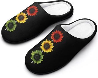 Generic Colorful Sunflowers Traffic Light Slippers Men Winter Warm Cotton Anti-Slip Indoor Slip-Ons House Shoes