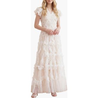 Needle & Thread Amorette V-neck Gown in Cream at Nordstrom, Size 16