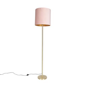 QAZQA Lampada Da Terra Con Paralume Simplo - Moderno - Acciaio,tessuto - Rosa/oro/ottone - Cilindro/oblungo Max. 1 X Watt - Qazqa