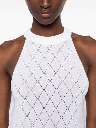 Balmain Argyle-Knit Wool Tank Top - White