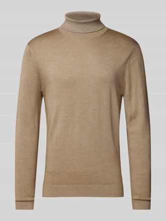 Olymp Level 5 Slim Fit Strickpullover mit Rollkragen in Beige, Gr&ouml;&szlig;e M