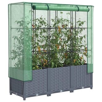 Berkfield Home Raised Bed with Greenhouse Cover Rattan Look 120x40x138 cm in Black | Size: 120 x 40 x 138 cm