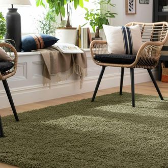 Kukoon Olive Green Shaggy Rug Fluffy Bedroom Runner Soft Plush Pile Carpet | Size: 240 cm x 330 cm