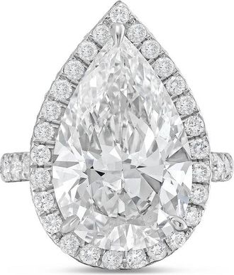 Diana M. Jewels 14kt white gold 4cts pear lab grown diamond halo ring with pave band