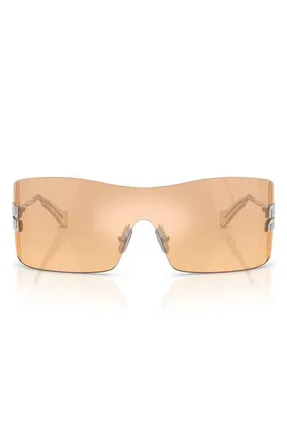 Miu Miu 144mm Oversize Shield Sunglasses in Silver /Orange Mirror Silver at Nordstrom