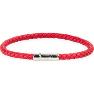 Tom Ford Mens Tubular Clasp Braided Leather Bracelet in Scarlet at Nordstrom, Size Medium