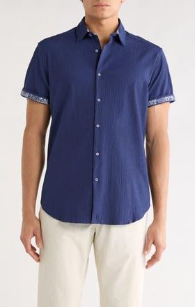 Robert Graham Piers Short Sleeve Woven Shirt in Navy at Nordstrom Rack, Size Xxx-Large