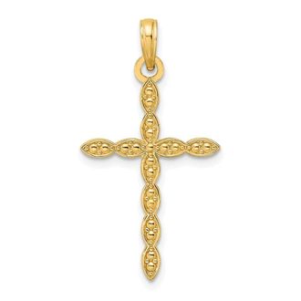Diamond2Deal 14k Yellow Gold Polished Beaded Design Cross Pendant